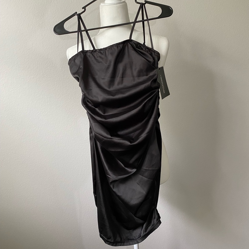 Ruched Strappy Satin Bodycon Dress